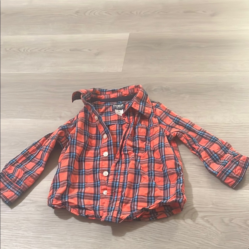OshKosh B'gosh Orange and Blue Plaid Long Sleeve Shirt